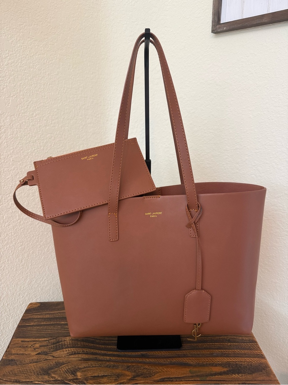 Fashion Y$L Shopping Tote – Brick Brown w/ Gold-Tone Details + Pouch
